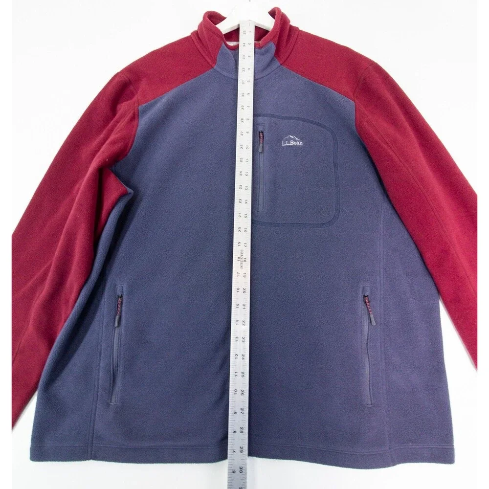 LL Bean Full Zip Fleece Jacket Mock Neck Men's Size XL Burgundy Gray